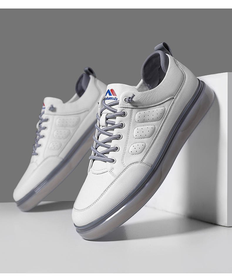 kolumb哥仑步男鞋新款2022男士休闲真皮板鞋春季小白鞋子男潮米白44