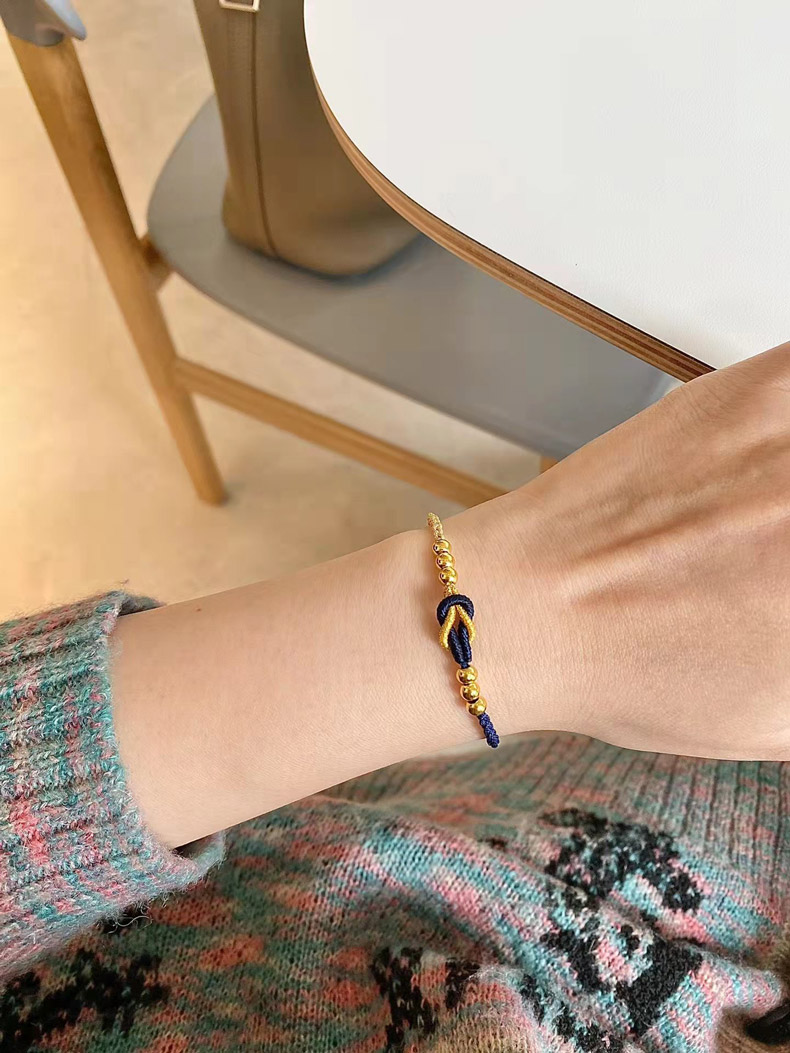 老凤凰生日礼物999足金转运珠黄金手链3d硬金小金珠编绳手串女金珠子