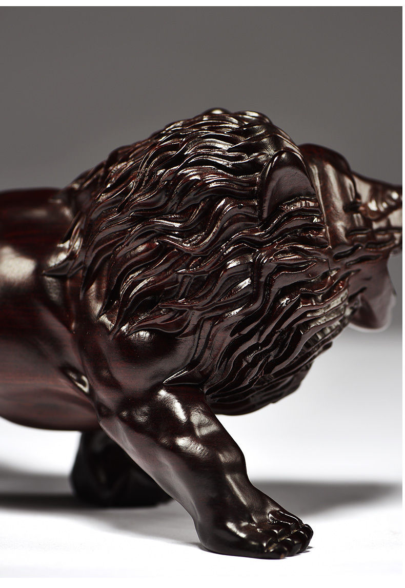 匠令黑檀实木雕刻狮子摆件家居客厅创意红木雄狮工艺品办公装饰品