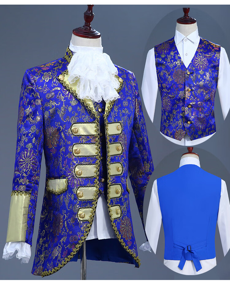 宫廷话剧演出服欧洲男士礼服白马王子舞台复古欧式表演服装成人款 金