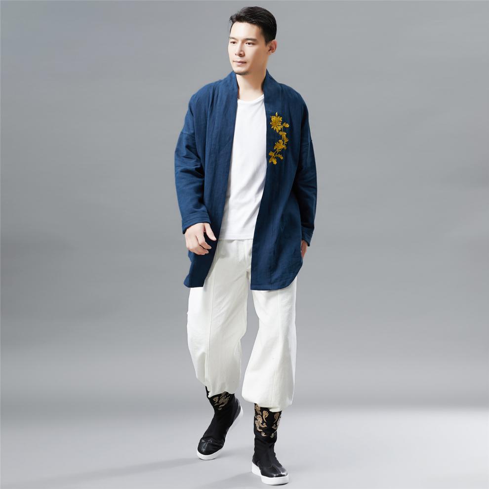 磐王男装 新中式服装男装道袍季汉服外套改良中国风茶禅服 藏蓝色 m