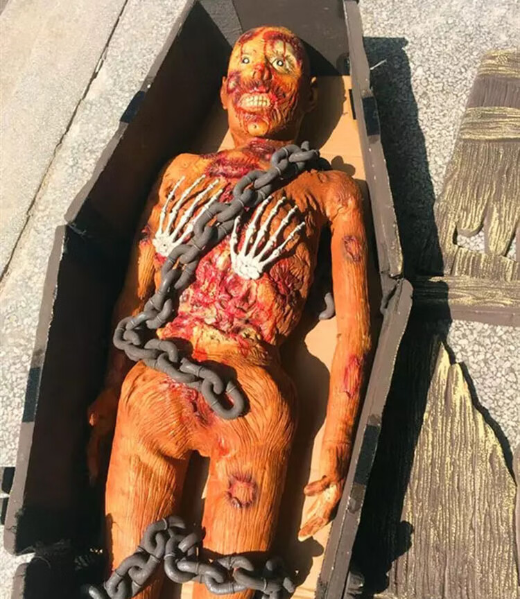 万圣节恐怖道具 大棺材酒吧鬼屋密室逃脱装饰假头骨架碎骨头布景道具