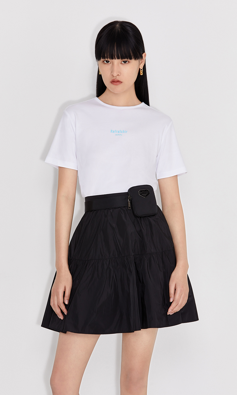 ochirly欧时力新款夏装挖空链条字母短袖t恤女 卡其530 l【图片 价格