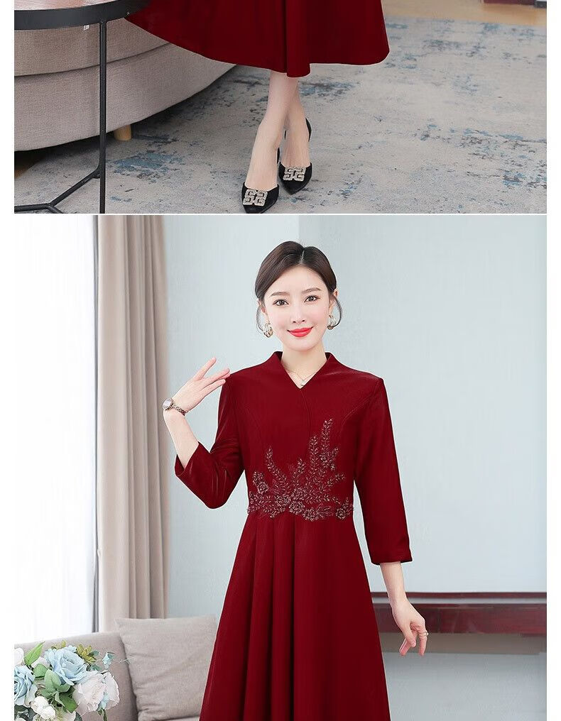 十月份穿的衣服喜婆婆婚宴装长袖春秋季婚礼旗袍结婚妈妈礼服高贵年