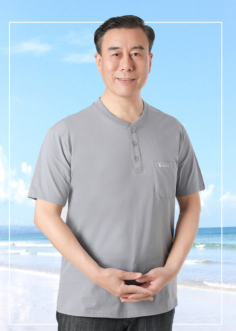 恒源祥品牌男装老头衫中老年爸爸装夏装t恤老人爷爷短袖棉背心汗衫