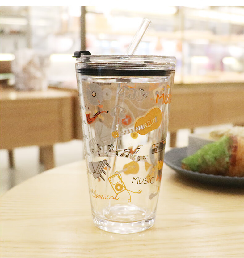 创意刻度杯儿童牛奶粉杯大人女可爱ins风吸管杯家用耐热玻璃杯子