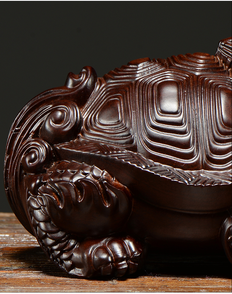 唐砖黑檀木雕龙龟摆件红木雕刻工艺品实木龙头龟玄武家居办公装饰摆设