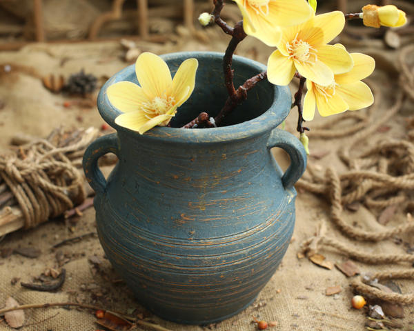 中式复古花瓶水养花器土陶罐粗陶清仓摆件创意客厅插花干花盆简约 zj2