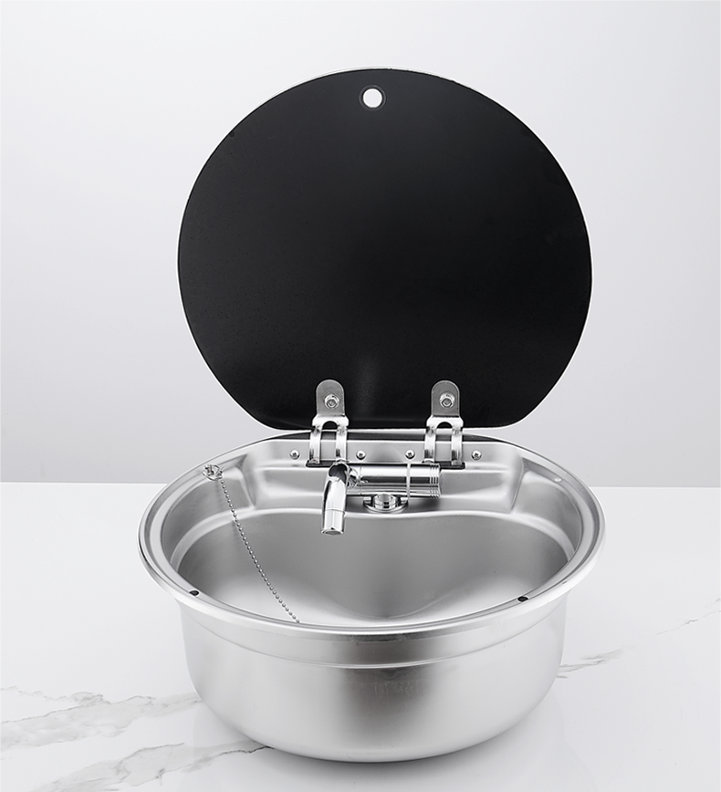 房车水槽带盖厨房洗手盆洗菜盆折叠式翻盖单槽不锈钢方形水池家用 b