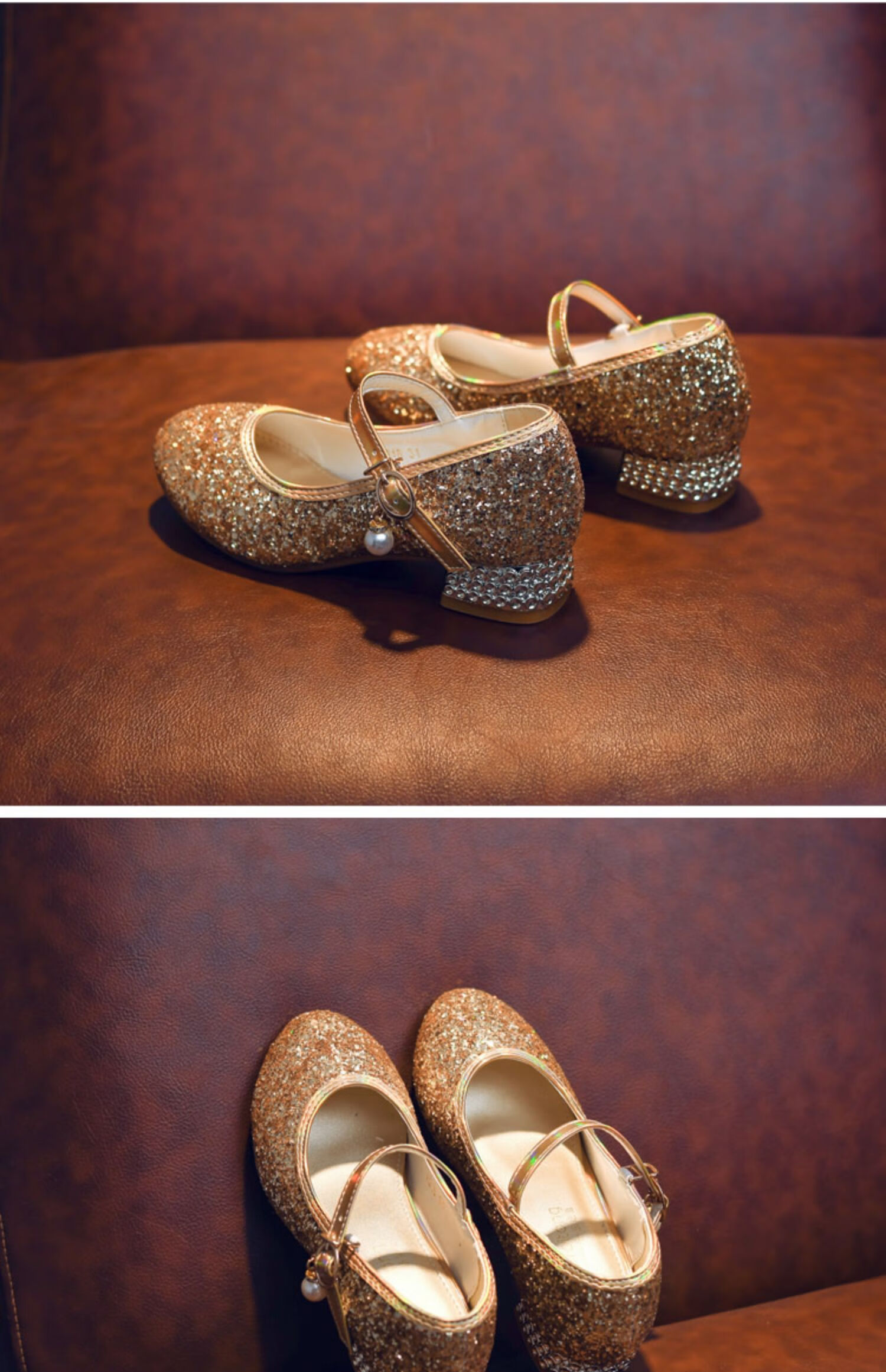 迪士尼商场同款儿童高跟鞋女公主女童水晶鞋冰雪皮鞋鞋子宝宝小女孩