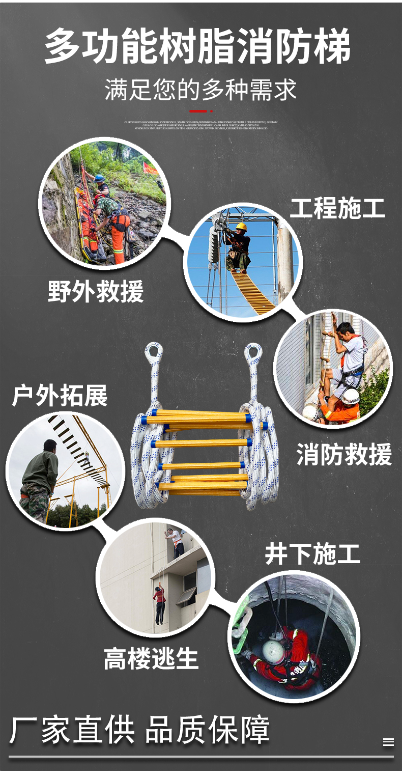 逃生梯软梯消防逃生绳梯家用火灾安全救生梯绳子攀爬攀登救援梯子绳