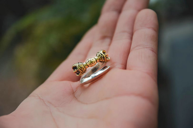 周庆祥 s925银不动明王三钴剑金刚杵戒指民族风饰品男女戒指环 开口