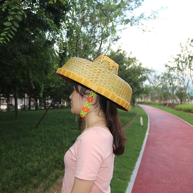 草帽通用防雨春夏季海南斗笠帽渔民竹编帽子平顶防水环卫工人农民帽