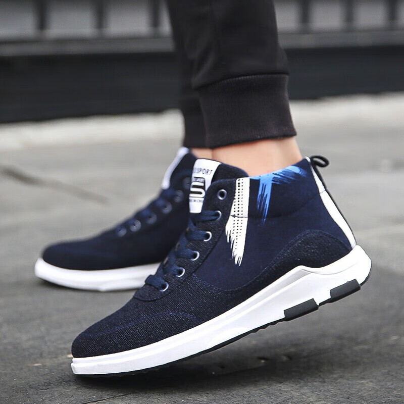 新款隐形内增高鞋10cm8cm6cm男士增高鞋时尚高帮板鞋休闲鞋潮 黑色