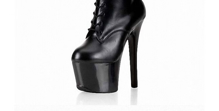 20公分 恨天高高跟鞋20cm超细跟防水台短靴钢管舞厚底黑色女靴大码 15