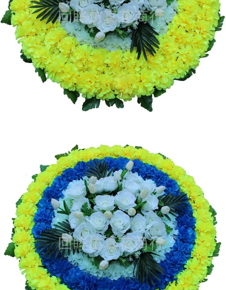 绢花圈仿真菊花圈直径1米布料花圈塑料花殡葬装饰花祭祀花摆放花 黄