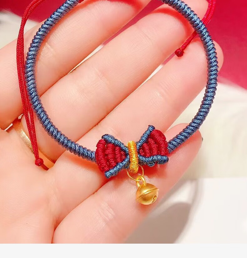 周大福黄金s999足金在逃公主铃铛手链女红绳情人节礼物配女友老婆