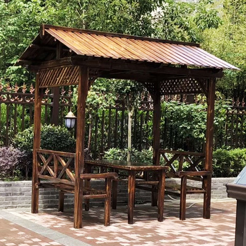 可狄实木防腐碳化中式四角六角凉亭休闲庭院亭子户外别墅仿古花园亭子