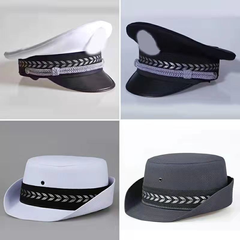 大檐帽陆帽男白色春秋交通执勤保安物业平顶大盖帽黑夏季卷边帽女礼仪