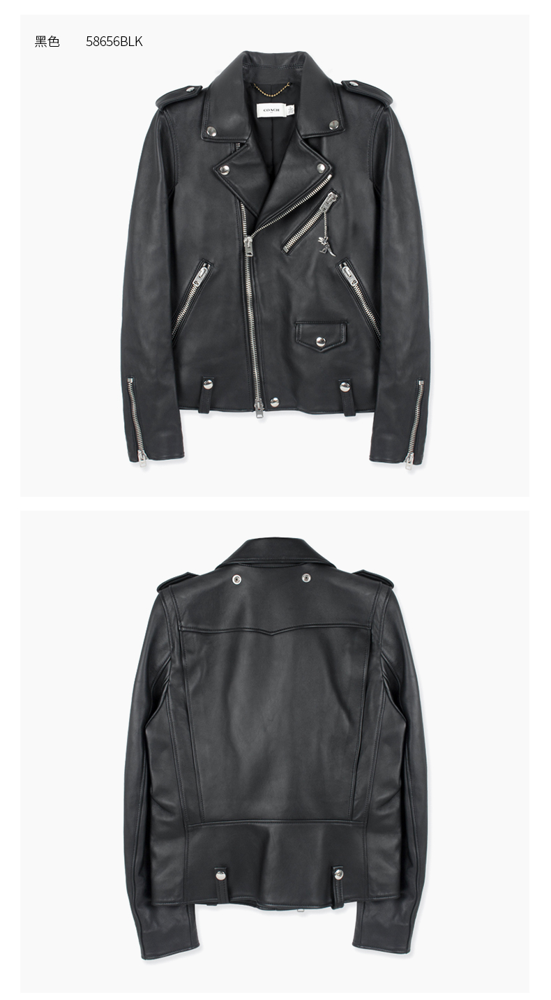 coach蔻驰专柜款女士经典机车夹克皮衣黑色58656blk6