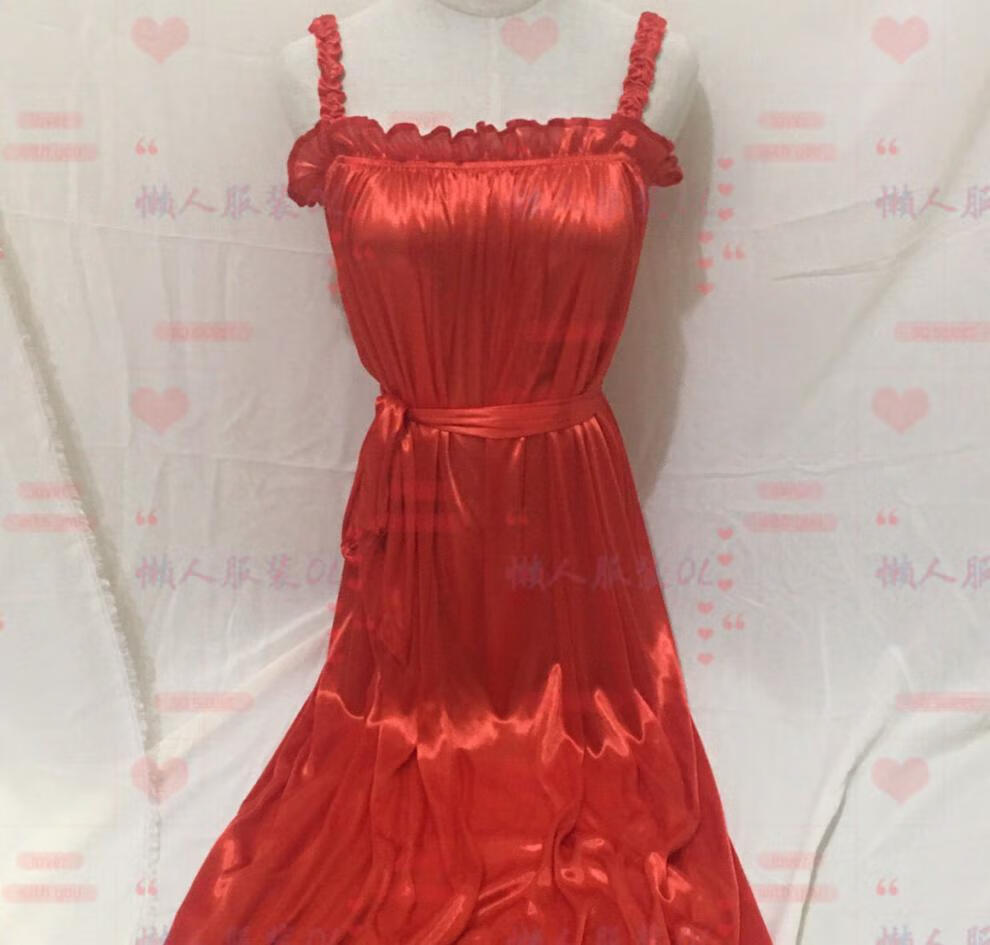 冰丝睡裙长款睡衣女新款脚踝网红拖地长裙超长丝滑吊带裙 天蓝色 含