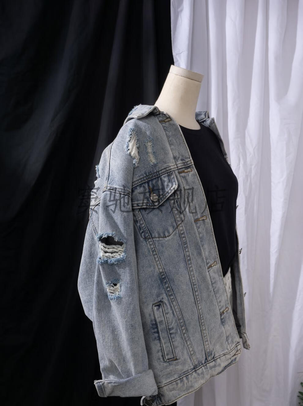 时尚流)女朋友春天外套 2020秋季新款浅色破洞乞丐牛仔外套女中长款