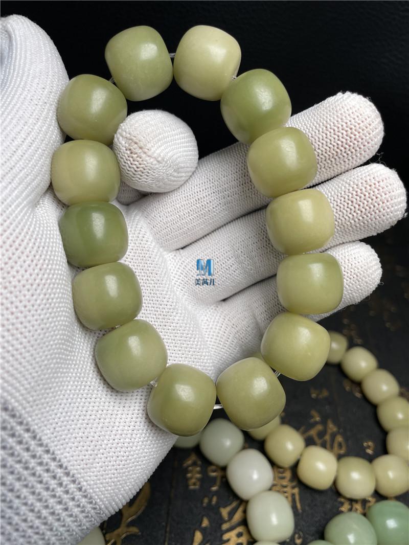 大青提菩提缅甸原籽菩提根大青提菩提子黄绿色老型桶珠手串奶黄奶绿