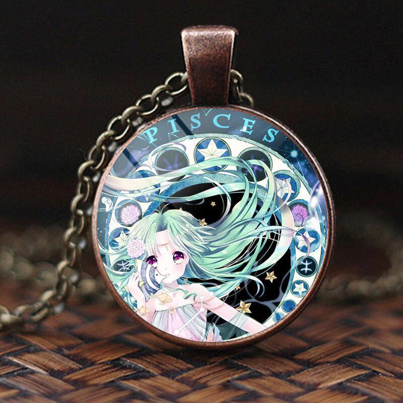 十二星座项链十二星座项链可爱时尚古红铜时光宝石吊坠动漫周边学生