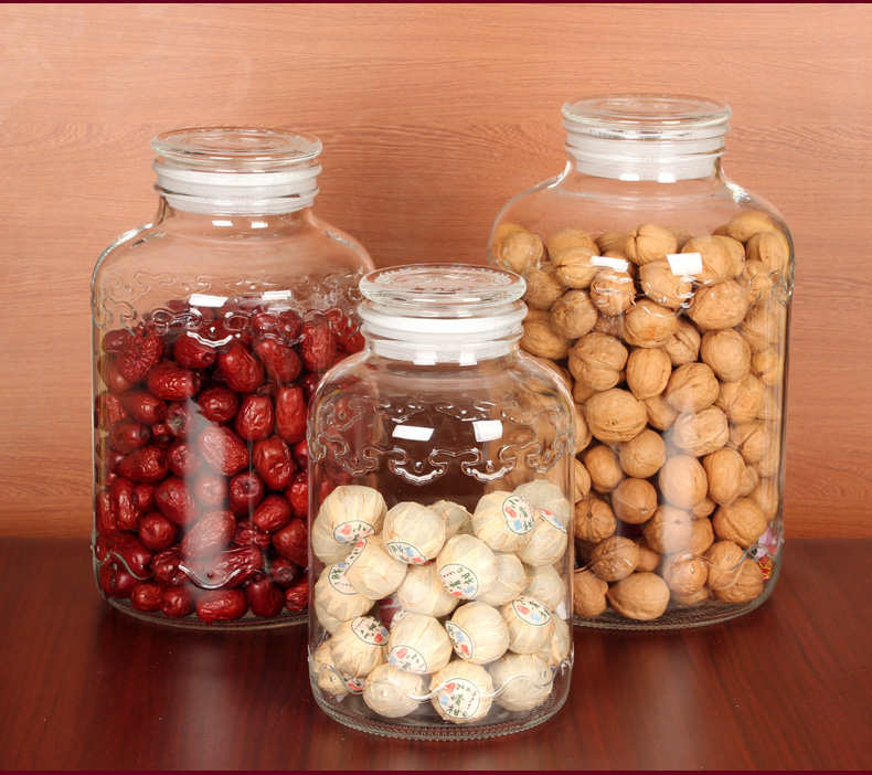 玻璃瓶带盖大号商用陈皮储存罐中药材广口磨砂口标本瓶密封储物罐 1升