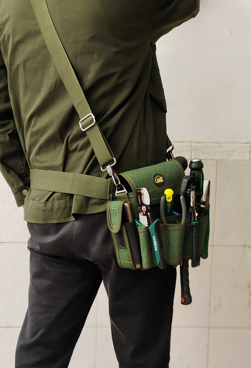 工具腰包帆布加厚多功能弱电水电木工袋挂袋耐磨大号加强钉兜 军绿色