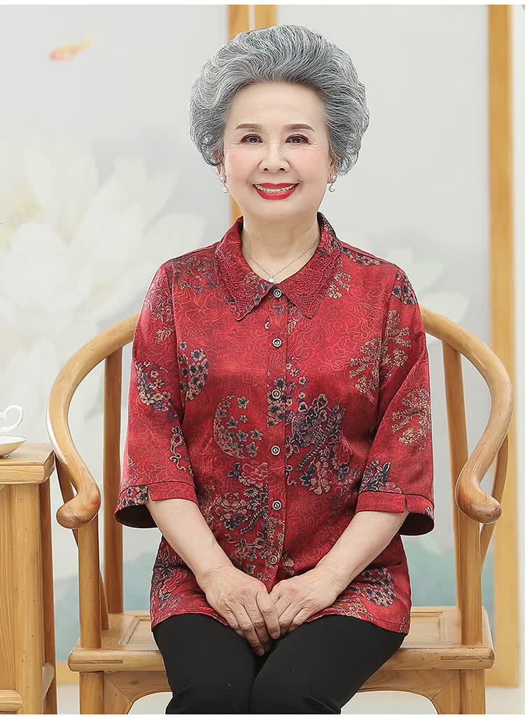 荧火仙子九十岁90大寿衣服女夏季奶奶装小码老年人夏装真丝套装60岁70
