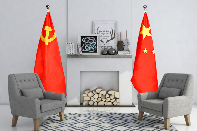 国旗党旗红旗办公室摆件立式室内落地旗杆2米钛金色银色伸缩不锈钢