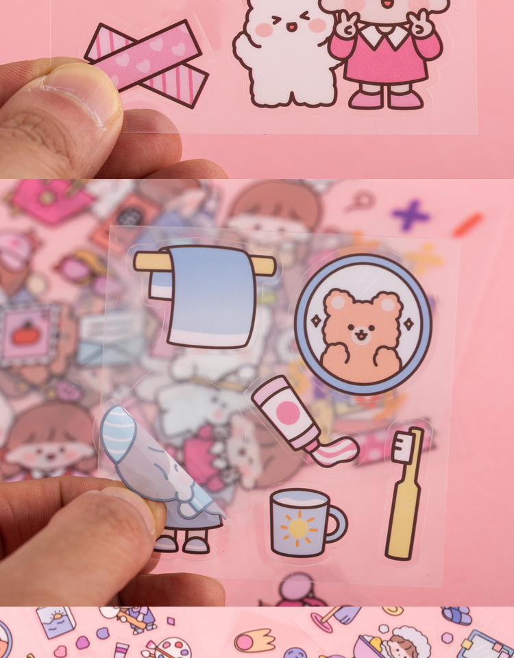 可爱卡通女孩少女心手账保温杯贴纸100张装pet防水贴纸手帐礼盒 紫色
