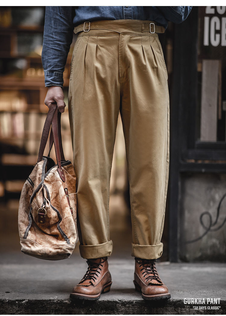 廓尔喀裤款工装美式复古高腰廓尔格库尔喀直筒那不勒斯休闲裤男卡其色