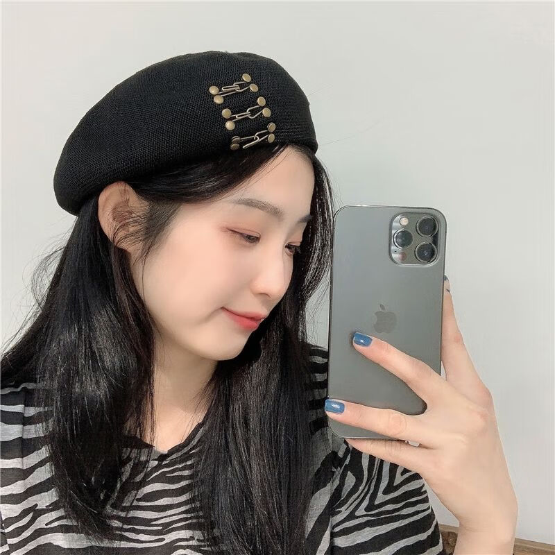 礼莎甜飒御姐风贝雷帽女夏季薄款日系钉扣镂空气质优雅百搭画家帽子