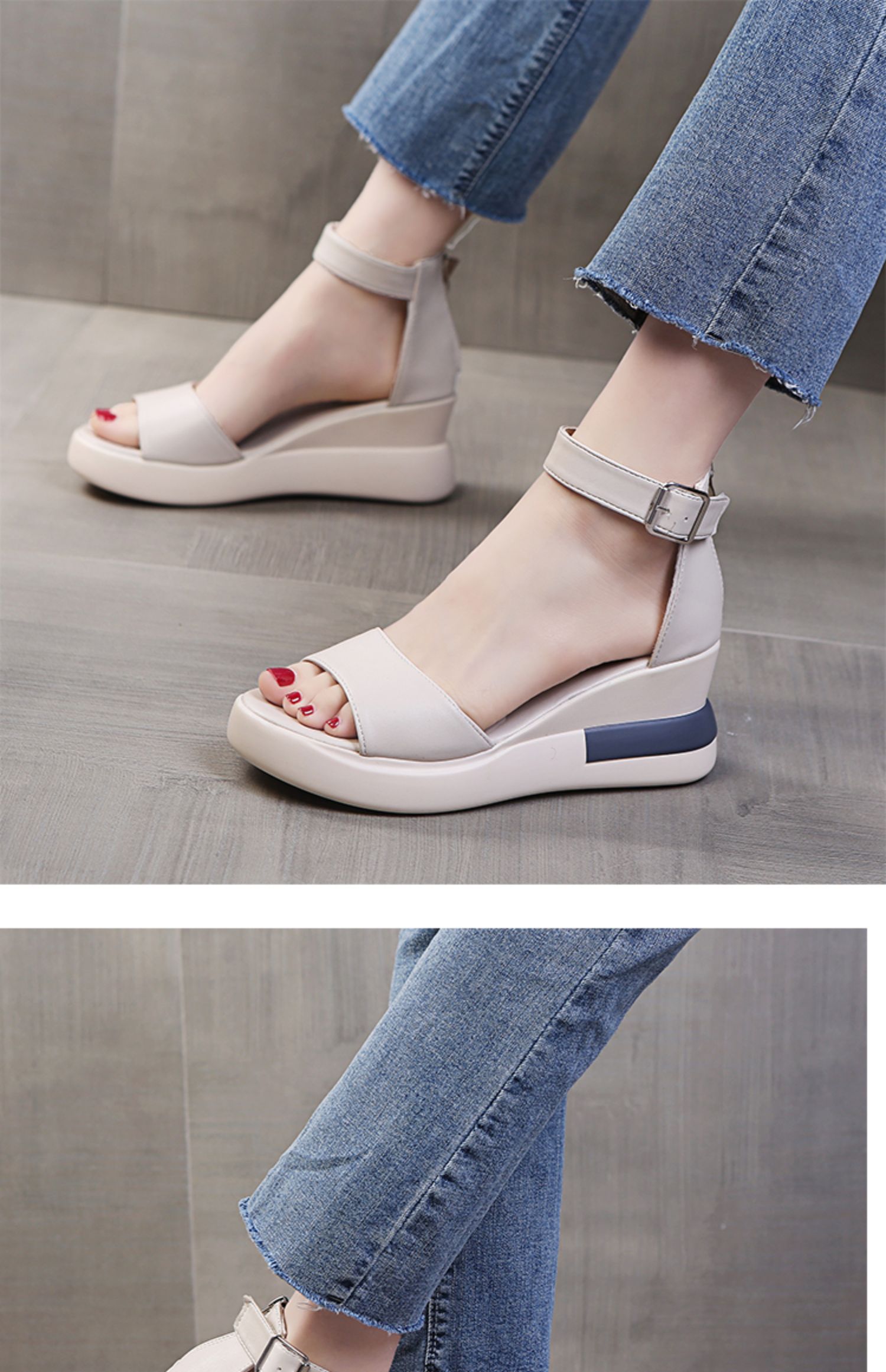 达芙妮凉鞋女商场同款厚底凉鞋女夏软皮坡跟2022年夏季新款鱼嘴时装