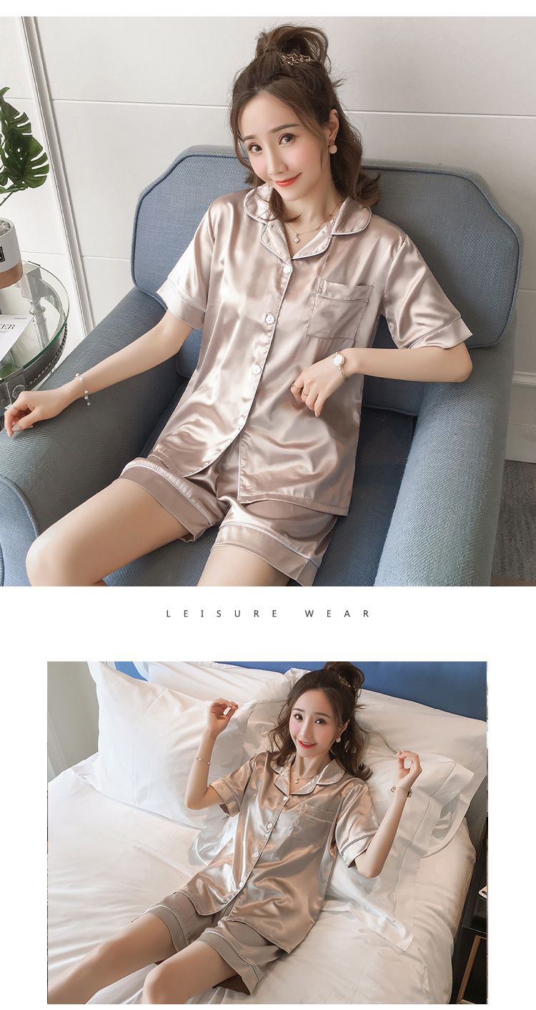 夏天睡衣女 冰丝女生睡衣夏季睡衣女夏两件套装短袖短裤薄款冰丝家居