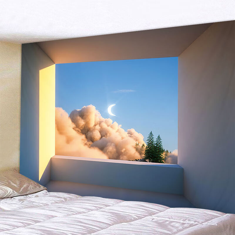 欧缇姿ins风格系窗外风景挂布海景窗户背景布网红直播宿舍装饰拍照