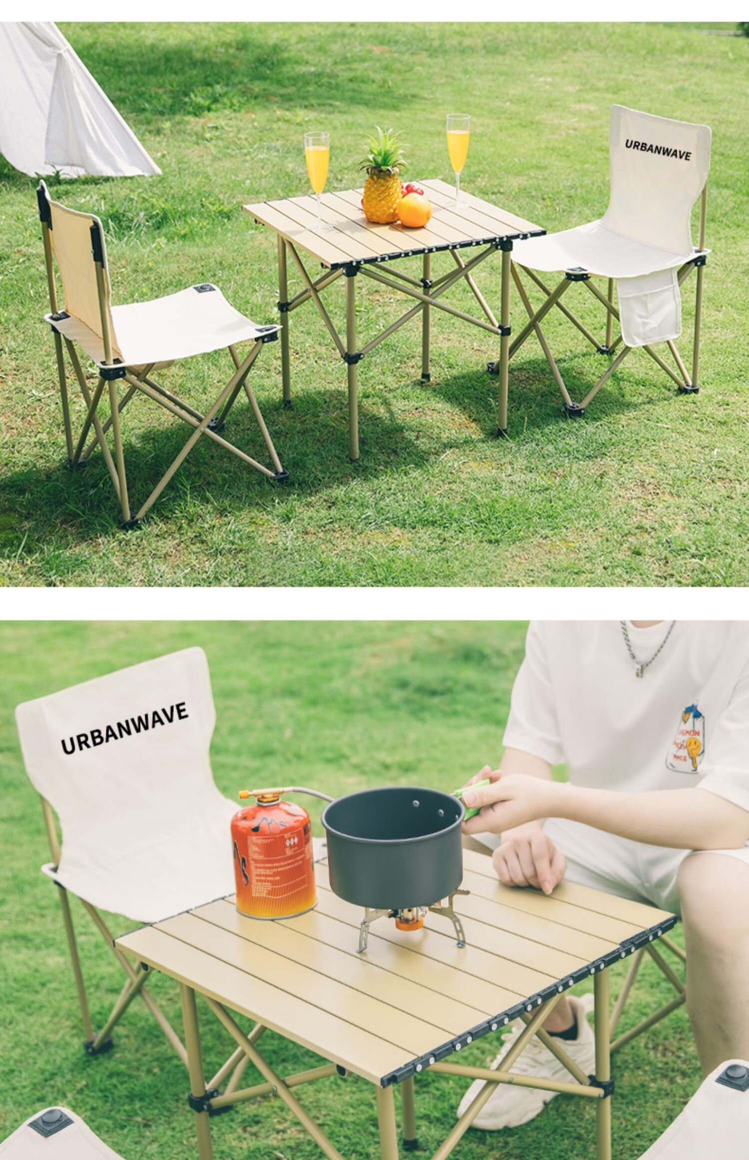 德国进口户外折叠桌椅便携式铝合金蛋卷桌子套装野餐桌烧烤装备露营