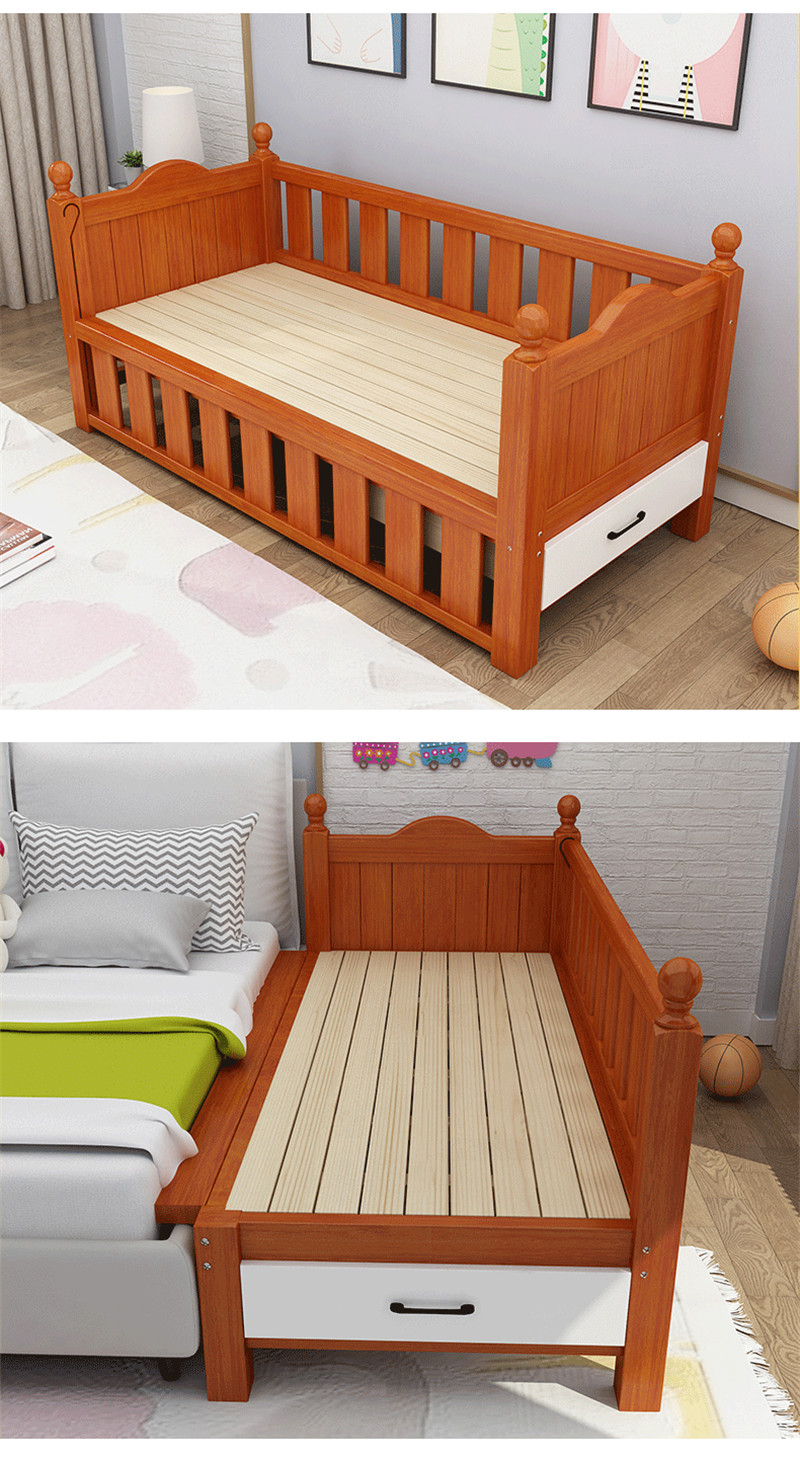 儿童床带护栏男孩单人床女孩公主加宽小床婴儿床拼接大床实木边床 150