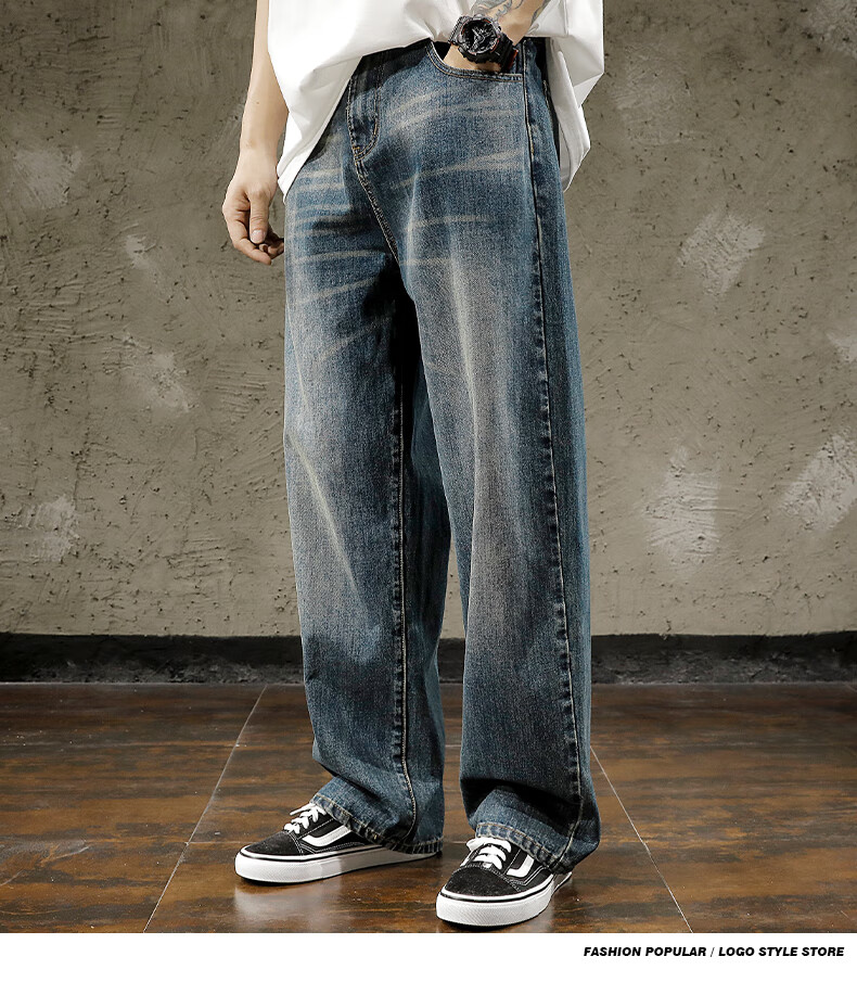 极简主义设计师潮牌牛仔裤男宽松直筒港风 复古蓝 s【图片 价格 品牌