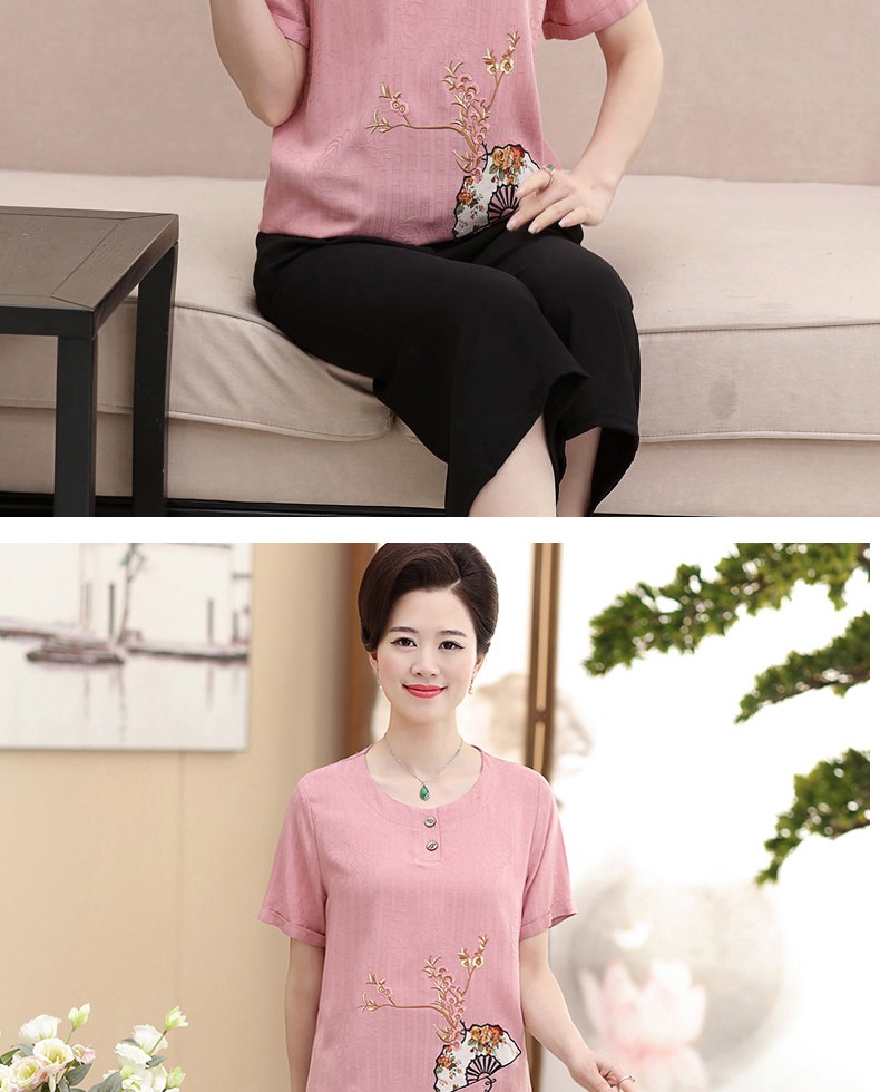 胖妈妈加肥加大夏季套装时尚款妈妈夏装棉麻2020短袖中老年人女装绵绸