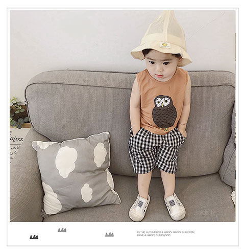 童装男童2021新款男宝宝背心套装1-3岁小男孩洋气无袖夏装两件套 白色