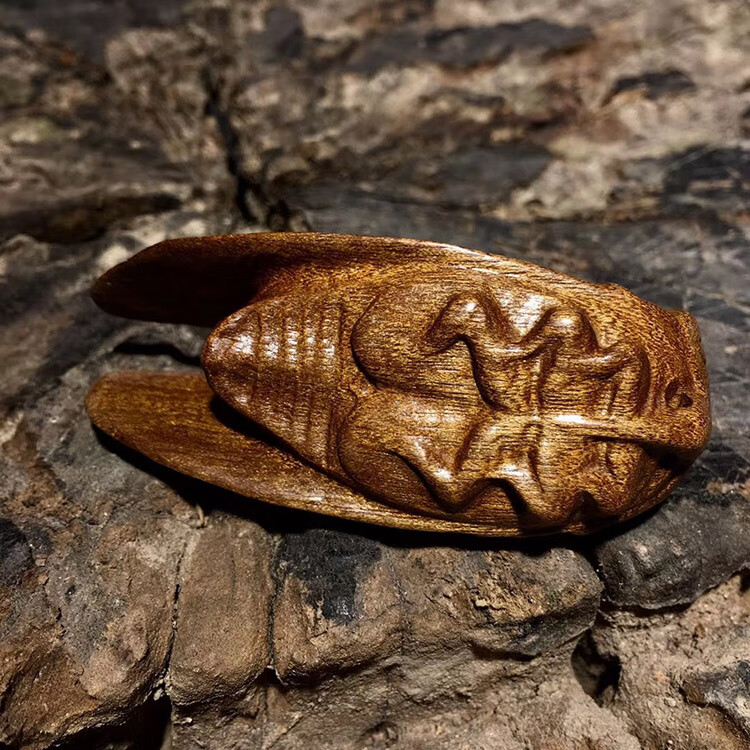 秋痕 金丝楠阴沉木一鸣惊人知了把件老料乌木木雕随身文玩手把件汽车