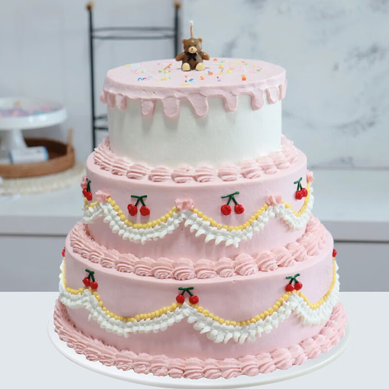 多层生日蛋糕模型仿真2021新款网红三层森系婚礼橱窗样品定制 灰色 图