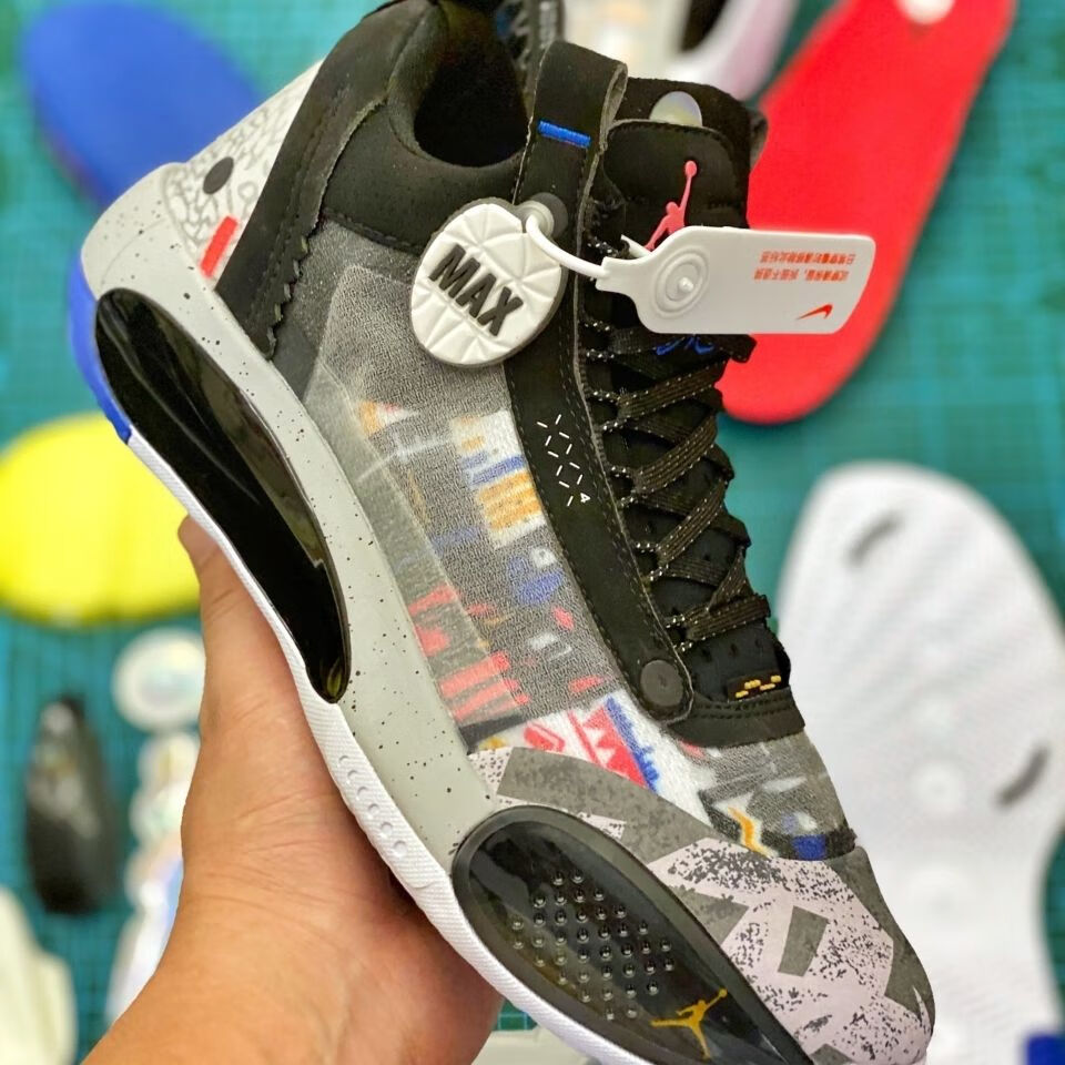 灭世纯原aj34低帮 迷彩涂鸦 真气垫实战耐磨运动篮球鞋 45【图片 价格