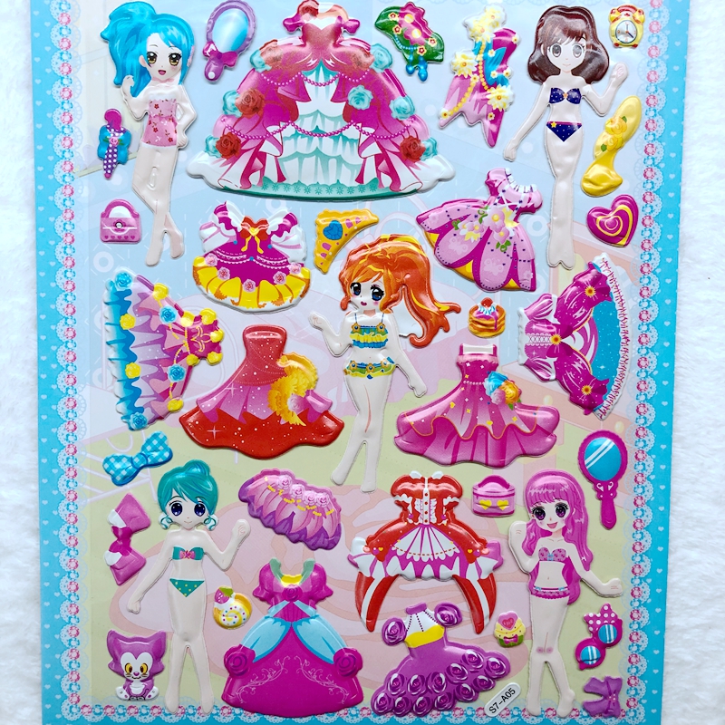 公主贴画小女孩换装贴纸换衣服粘贴立体卡通泡泡贴芭比娃娃换装秀
