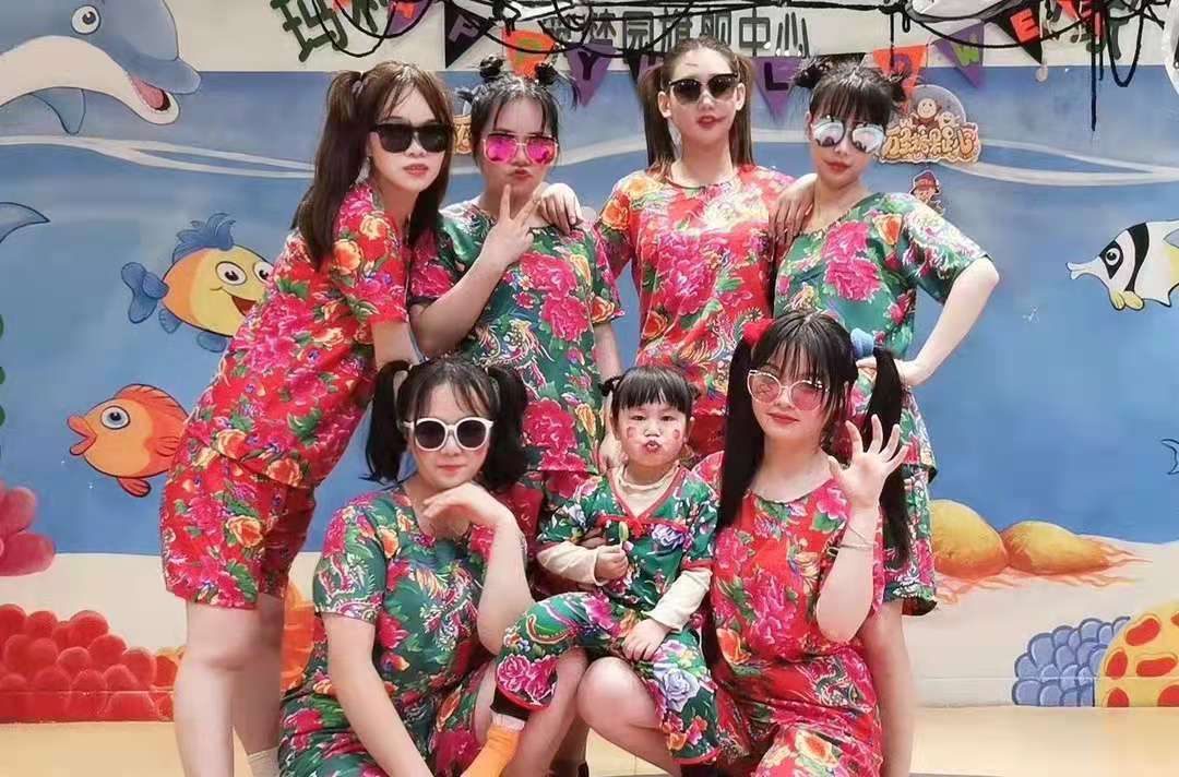 东北大花布衣服短袖套装搞笑伴娘服姐妹装民族风二人转舞蹈表演服sn