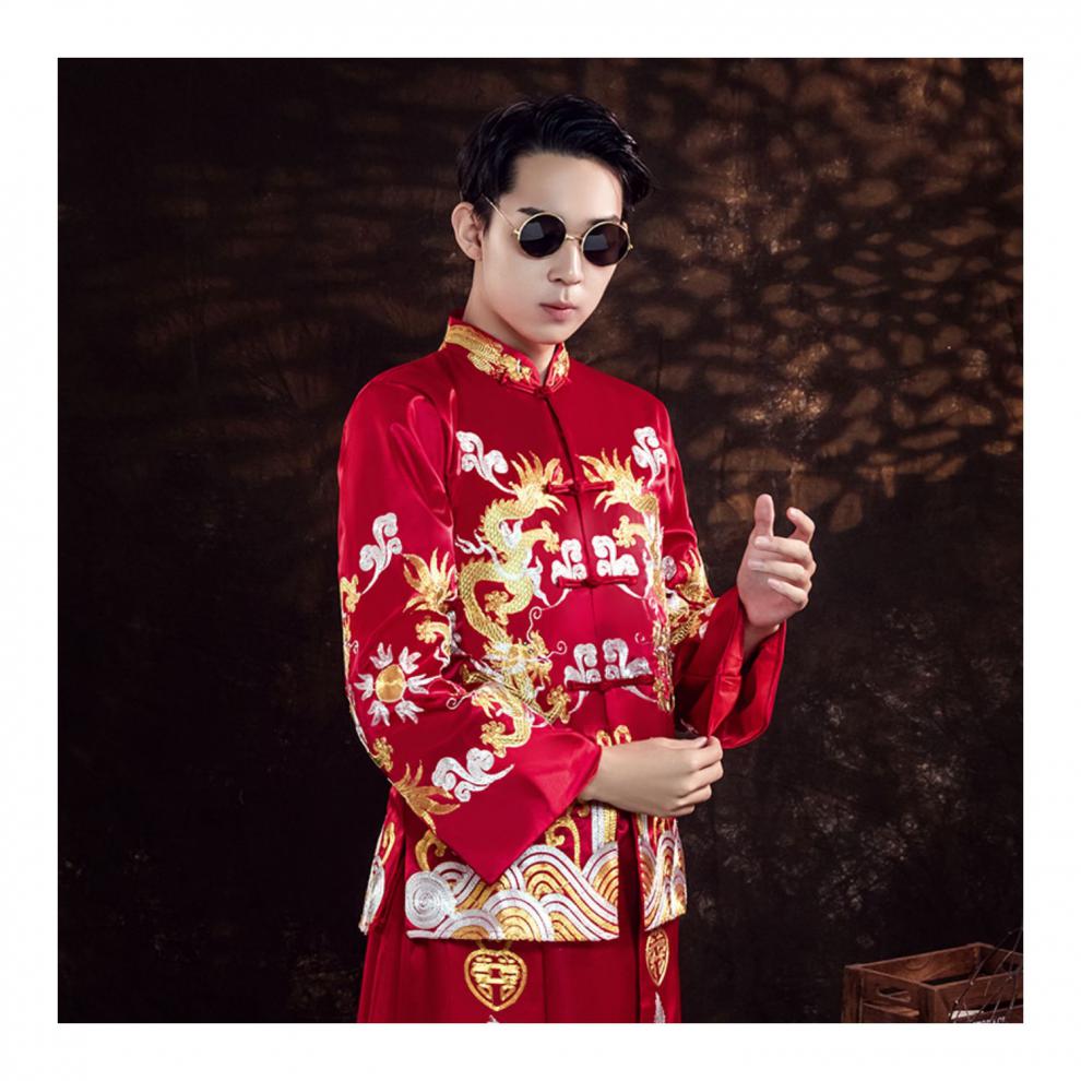 秀禾服结婚接亲服订婚敬酒服春夏大码修身盘金绣新郎中式礼服 中国结