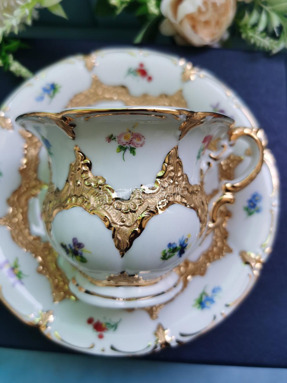 梅森瓷器德国meissen梅森瓷器bform系列缤纷小花咖啡杯碟描金彩绘